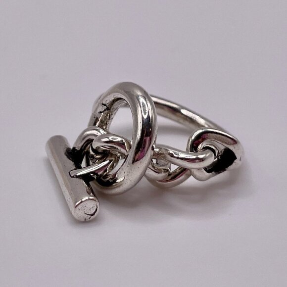 925 Sterling Stamped Loop and Toggle Adjustable Boho Ring #1309 - Picture 9 of 12